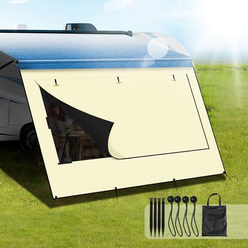 RV Awning Privacy Curtain | Beige, 8'X15'3'' for 16 ft Awning