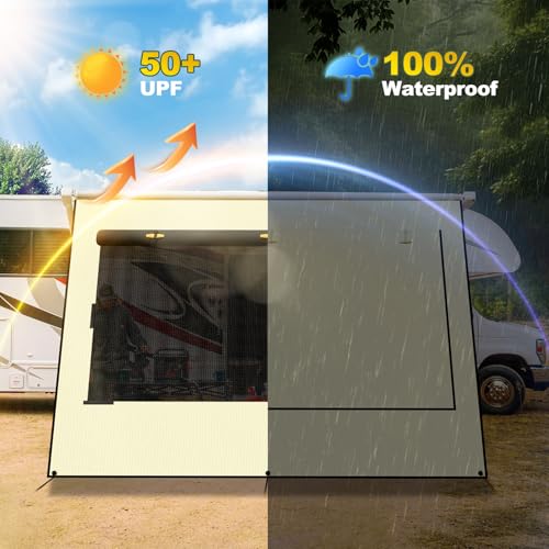 RV Awning Privacy Curtain | Beige, 8'X15'3'' for 16 ft Awning