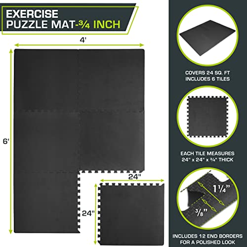 Exercise Puzzle Mat - 24 SQ FT, 6 Tiles