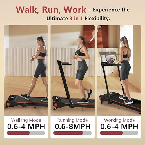 3-in-1 Treadmill, Walking Pad, and Desk | Removable Desk, and Foldable